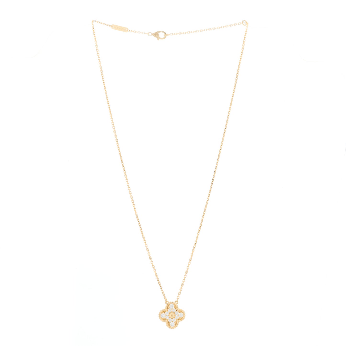 18K Yellow Gold Diamond Vintage Alhambra Pendant Necklace