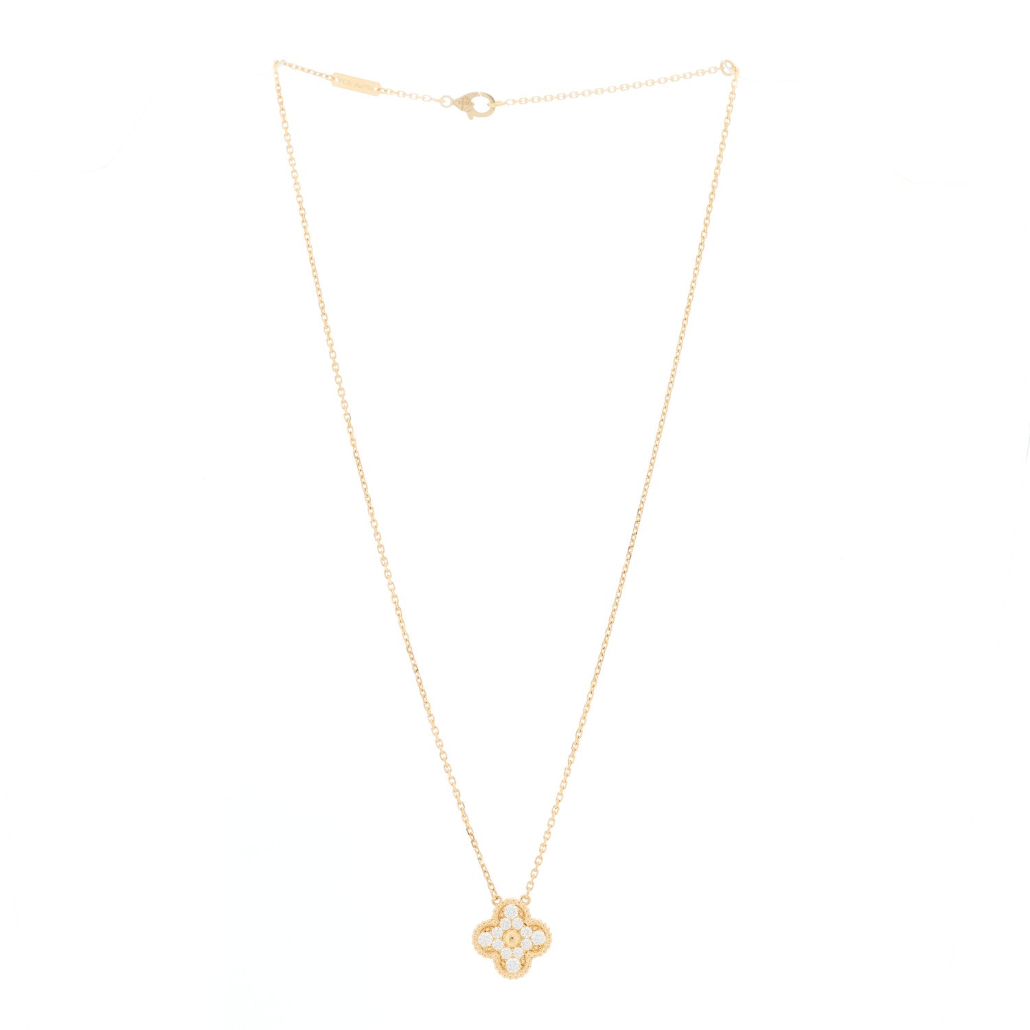 Van Cleef & Arpels 18K Yellow Gold Diamond Vintage Alhambra Pendant Necklace 2 of 5