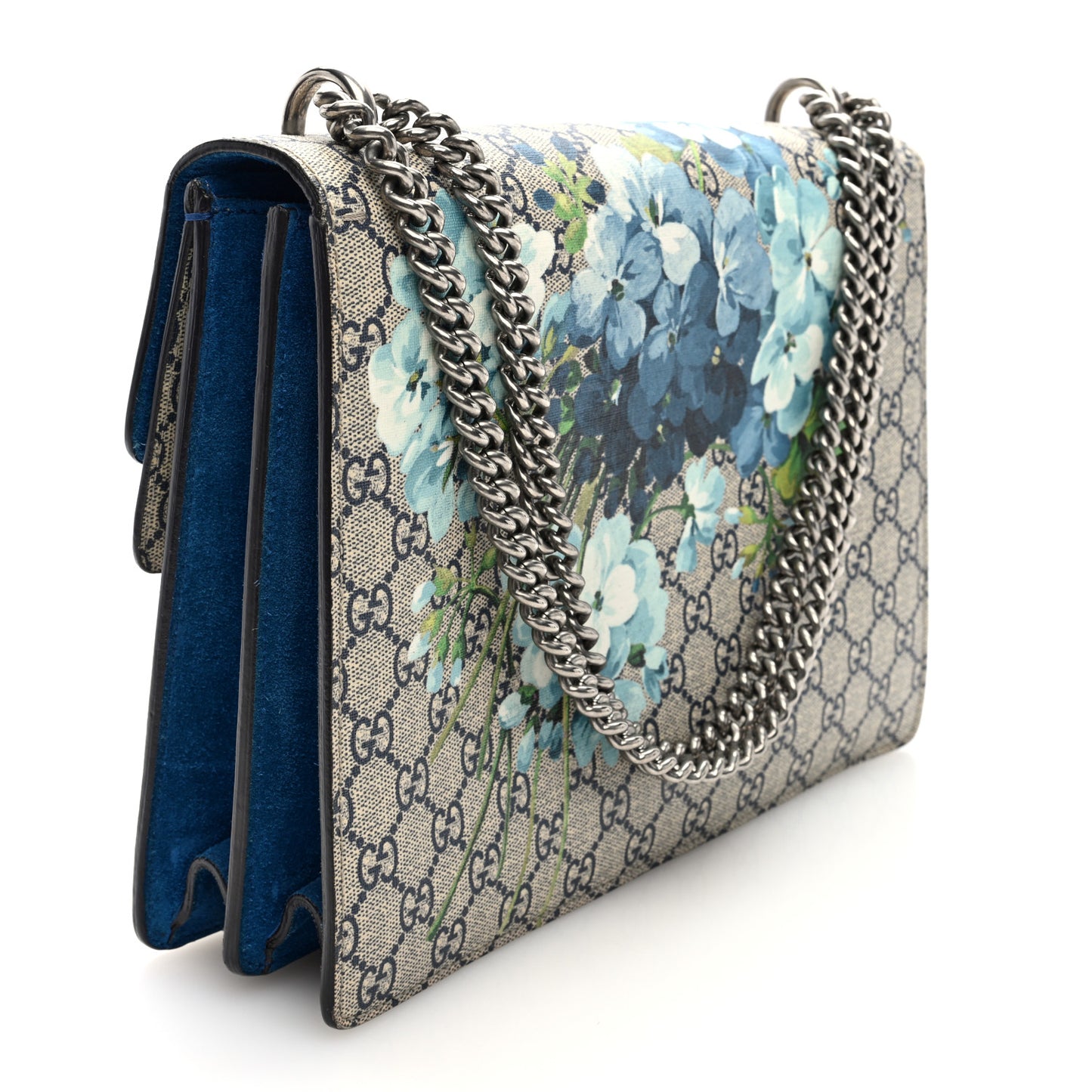 GG Supreme Monogram Blooms Medium Dionysus Shoulder Bag Beige Navy Vintage Blue