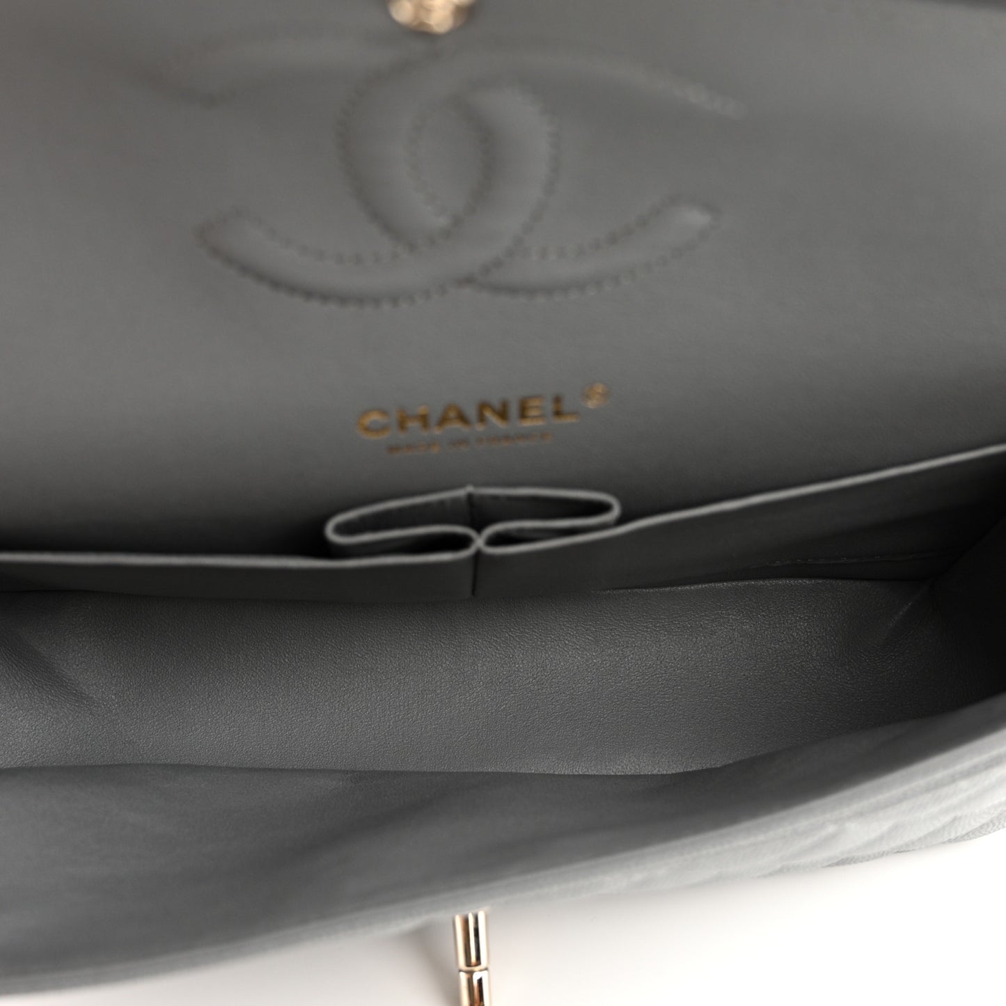 Caviar Quilted Medium Double Flap Grey