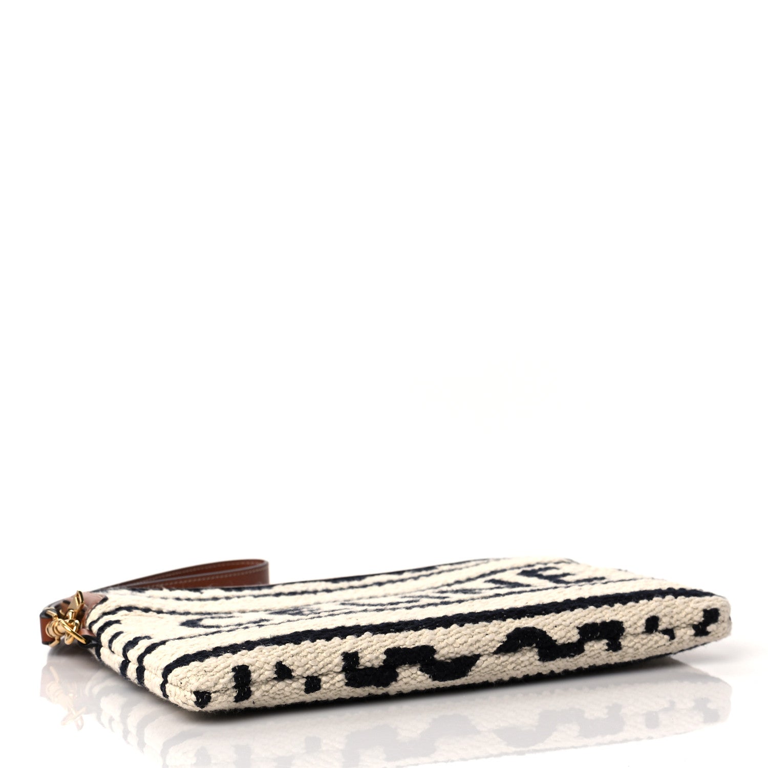 Celine All Over Textile Calfskin Striped Small Pouch White Black 4 of 9