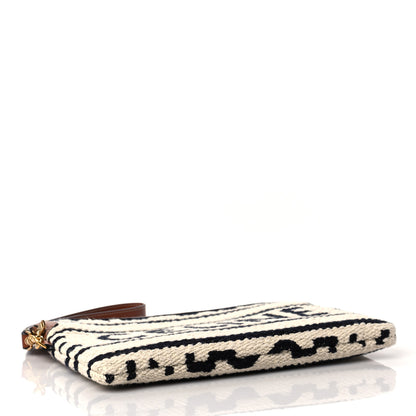 Celine All Over Textile Calfskin Striped Small Pouch White Black 4 of 9