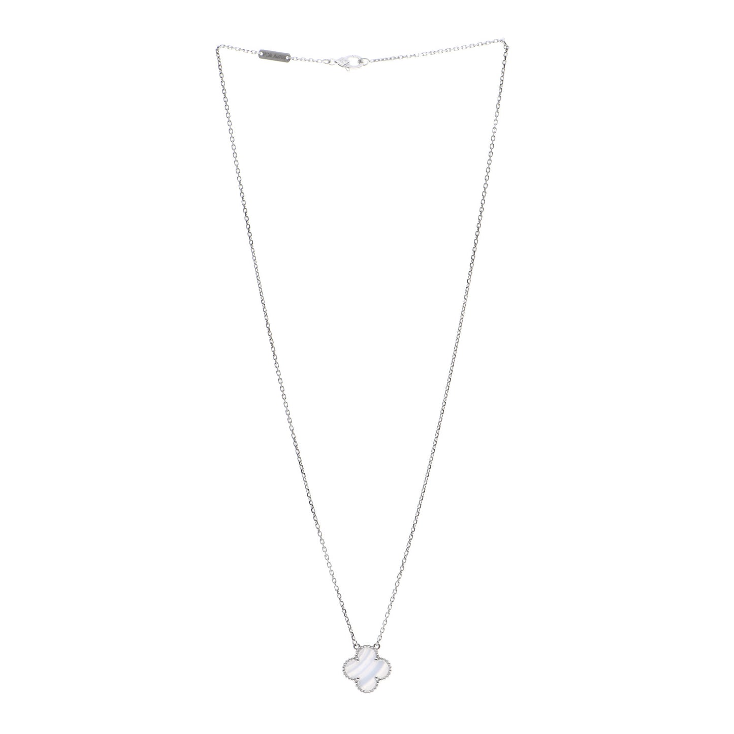 18K White Gold Chalcedony Vintage Alhambra Pendant Necklace
