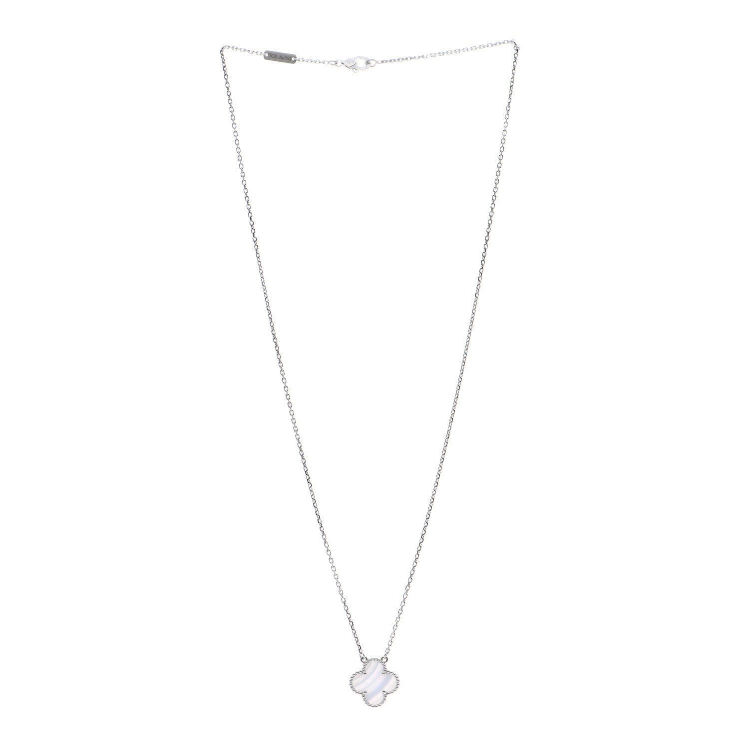 Van Cleef & Arpels 18K White Gold Chalcedony Vintage Alhambra Pendant Necklace 3 of 6