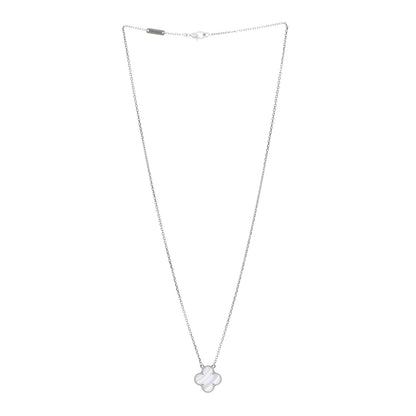 Van Cleef & Arpels 18K White Gold Chalcedony Vintage Alhambra Pendant Necklace 3 of 6