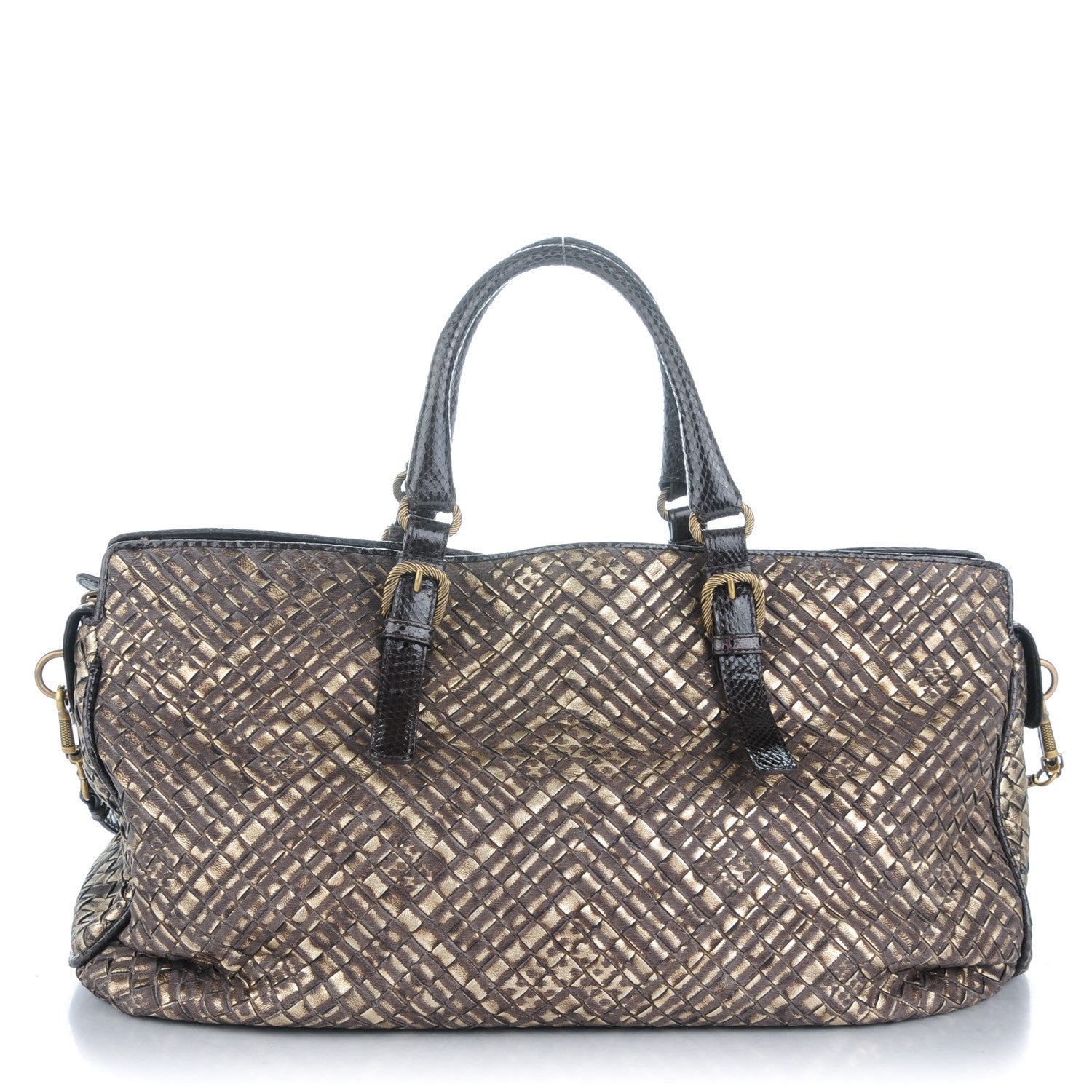 Bottega Veneta Snakeskin Burnished Intrecciato Bisanzio Tote 1 of 9