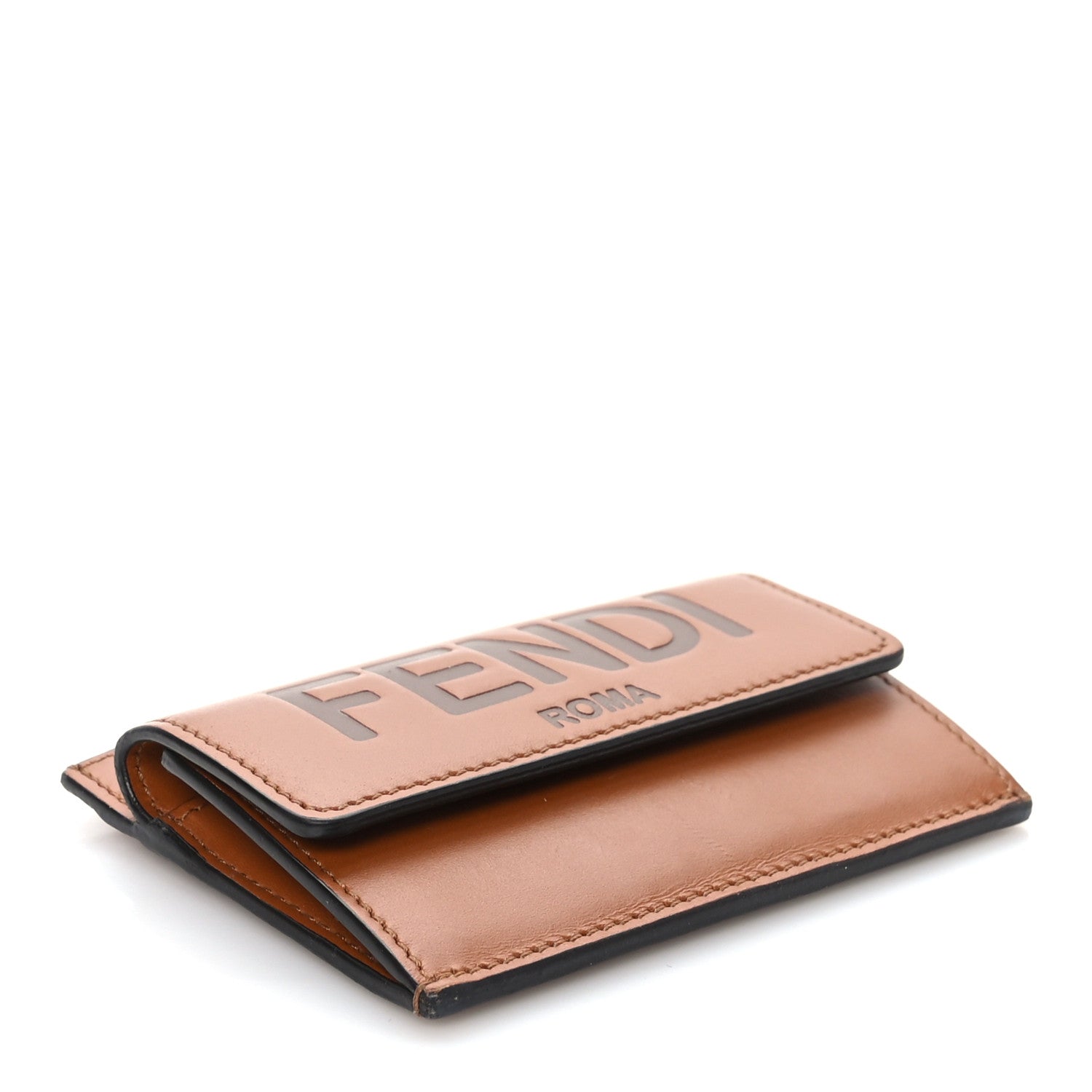 Fendi Vitello King Tamponato Logo Embossed Fold Over Card Holder Wallet Cuoio 4 of 8