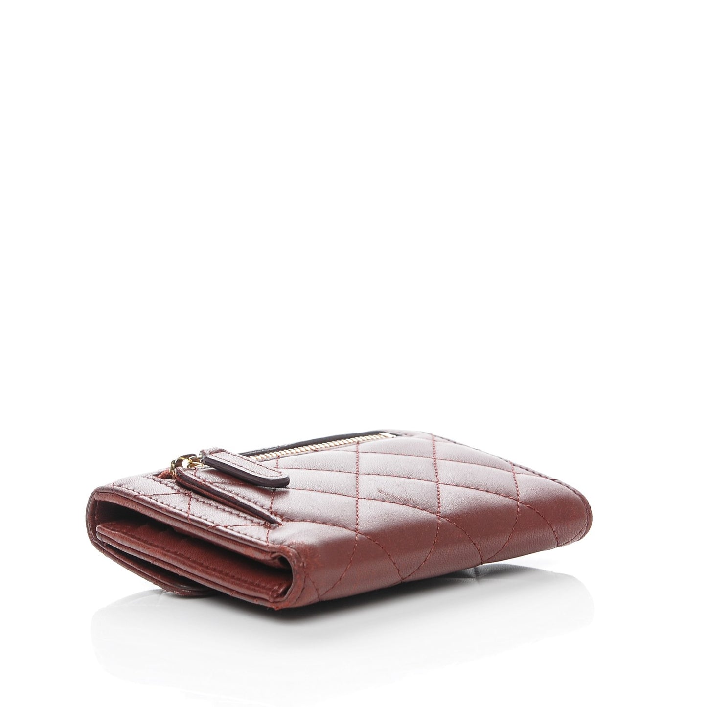 Lambskin Quilted Compact Flap Wallet Dark Red