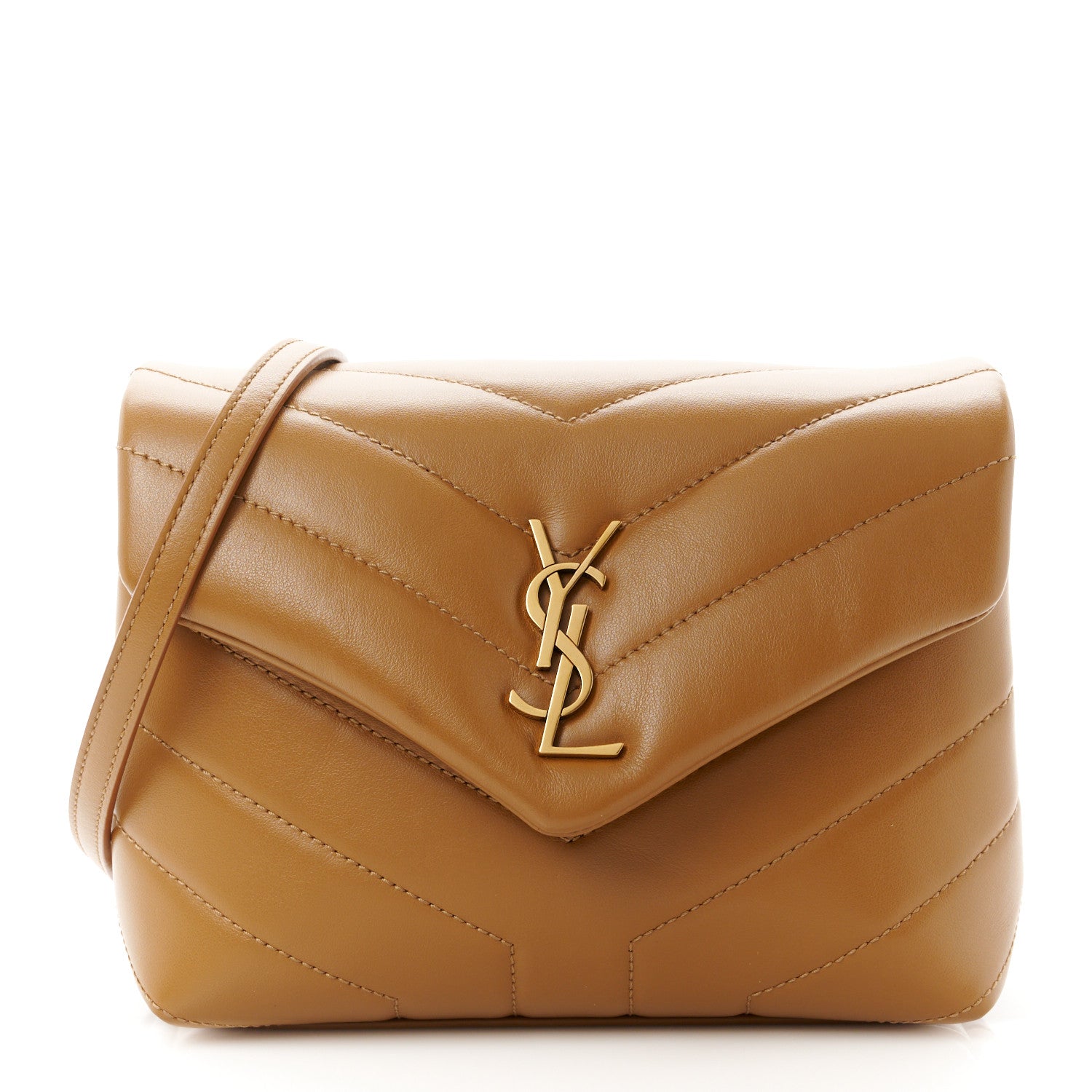 Saint Laurent Calfskin Y Quilted Monogram Toy Loulou Crossbody Bag Dark Natural 1 of 12