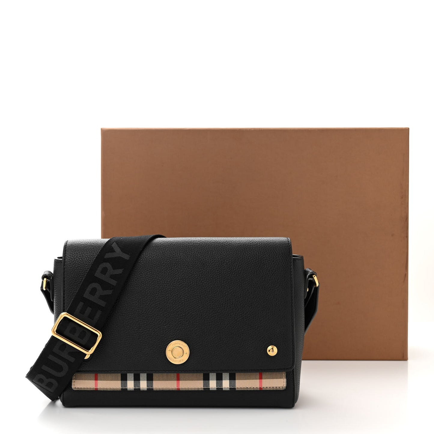 Grainy Calfskin Vintage Check Note Crossbody Bag Black