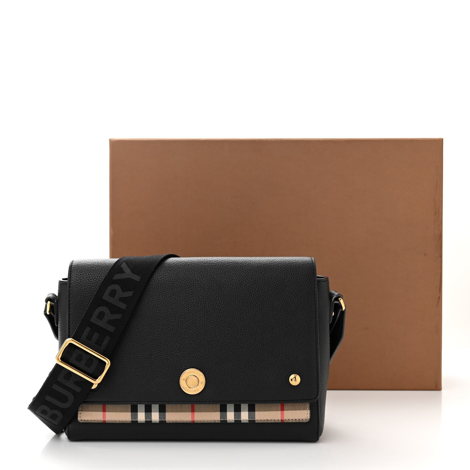 Burberry Grainy Calfskin Vintage Check Note Crossbody Bag Black 15 of 15