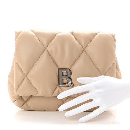 Balenciaga Nappa Calfskin Quilted Touch B Puffy Clutch Light Beige 2 of 8