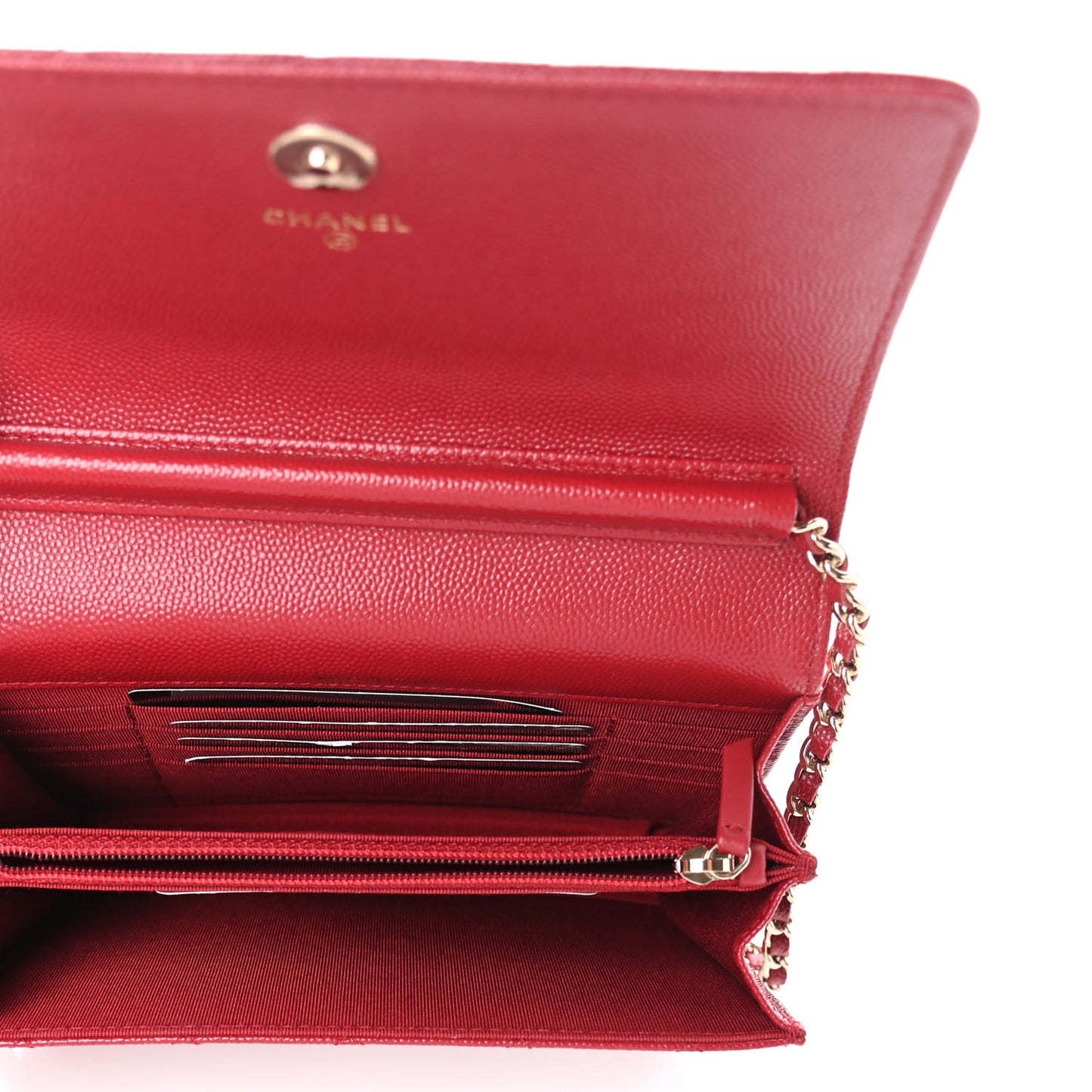 Caviar Quilted Square Wallet On Chain WOC Dark Red