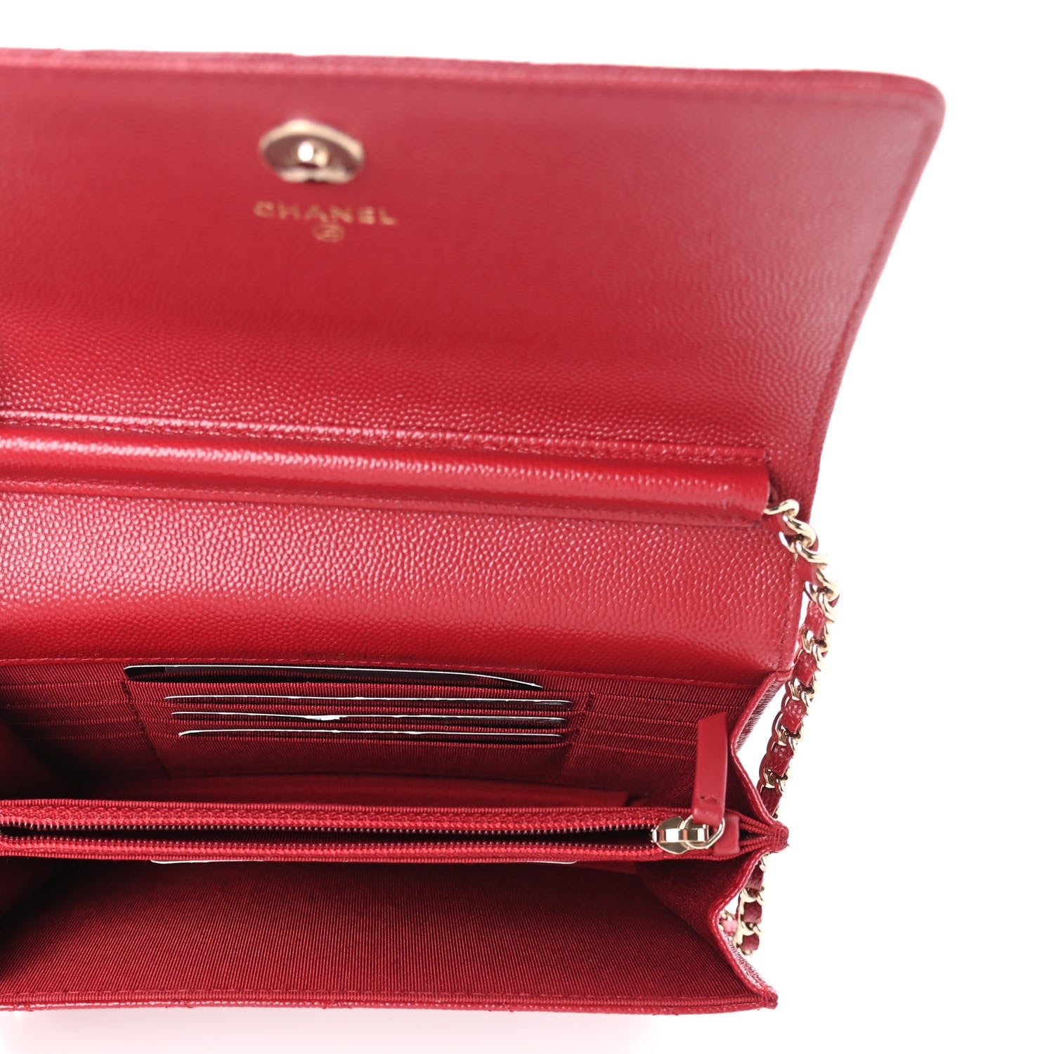 Chanel Caviar Quilted Square Wallet On Chain WOC Dark Red 5 of 11