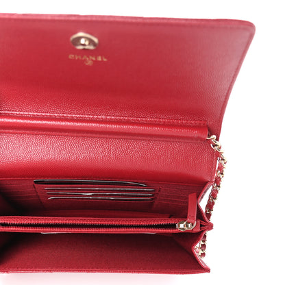 Chanel Caviar Quilted Square Wallet On Chain WOC Dark Red 5 of 11