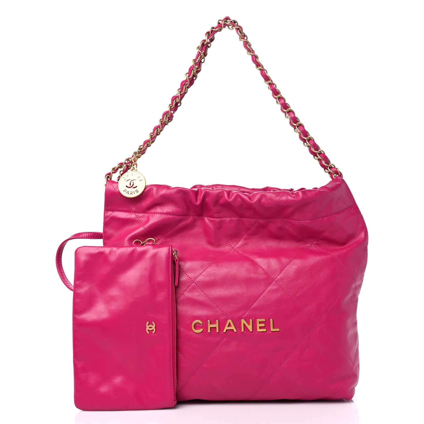 Shiny Calfskin Quilted Small Chanel 22 Fuchsia