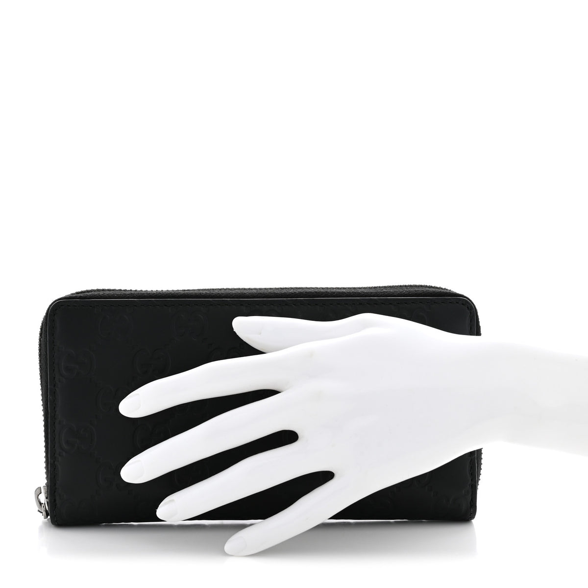 GG Calfskin Embossed Emblem Zip Around Wallet Black