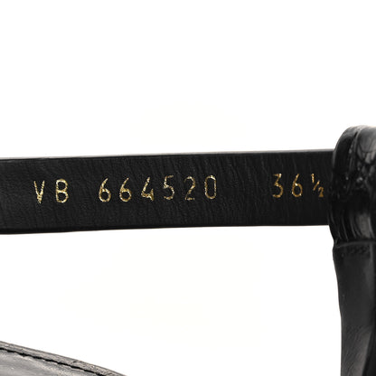 Saint Laurent Calfskin Crocodile Embossed Cassandra Monogram Sandals 36.5 Black 7 of 9