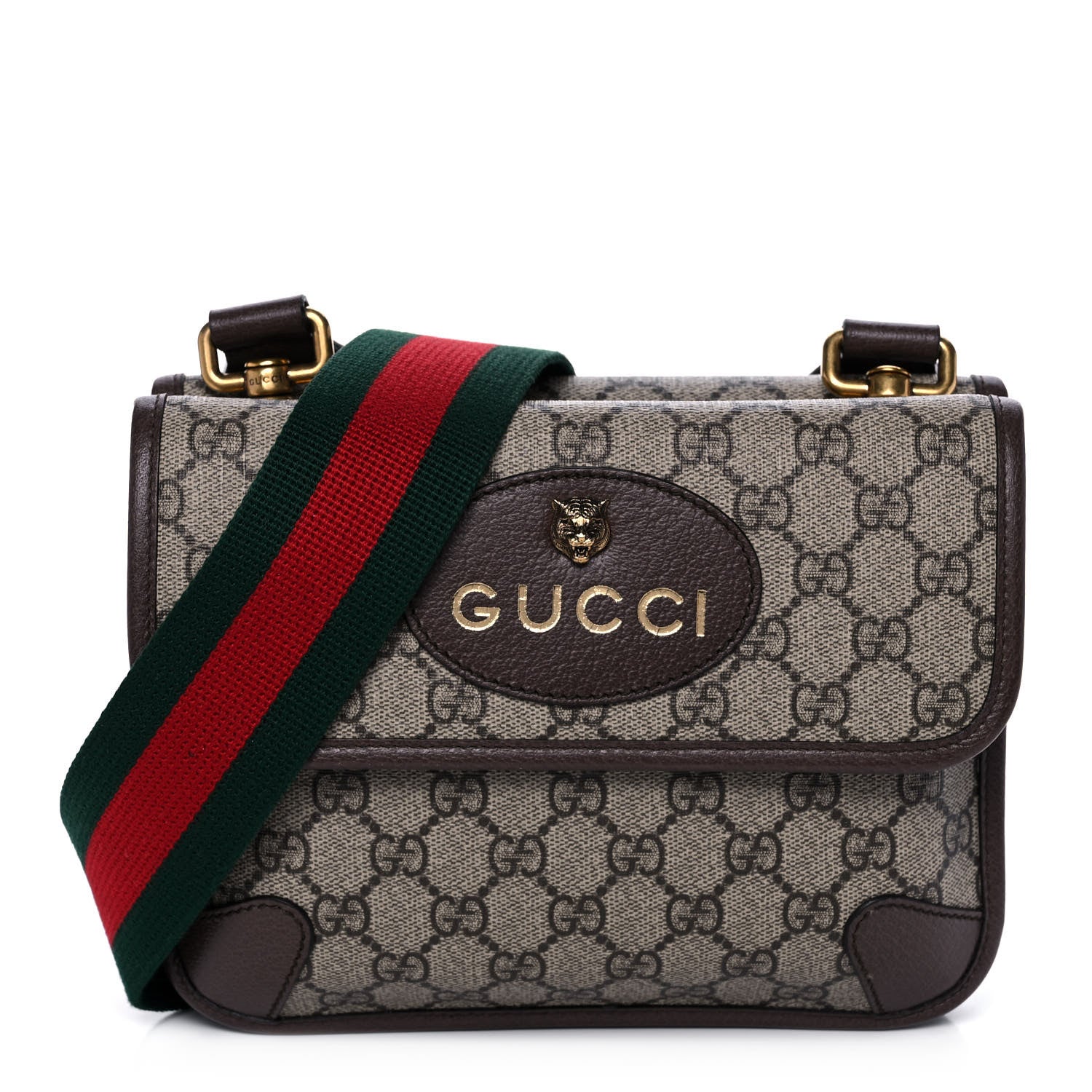 Gucci GG Supreme Monogram Web Small Neo Vintage Double Flap Messenger Bag Beige New Acero 1 of 15