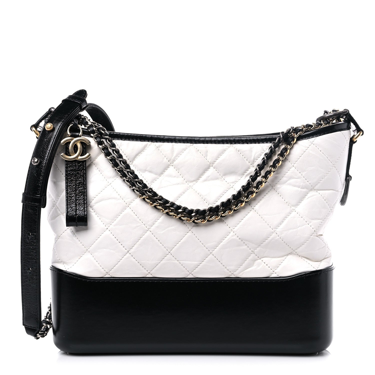 Chanel Aged Calfskin Quilted Medium Gabrielle Hobo Black White 1 of 11