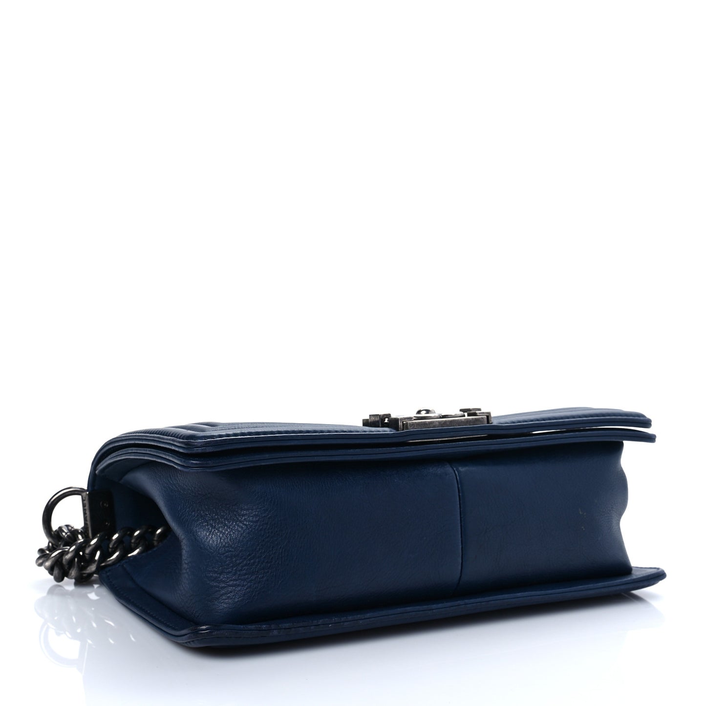 Calfskin Double Stitch Medium Boy Flap Marine