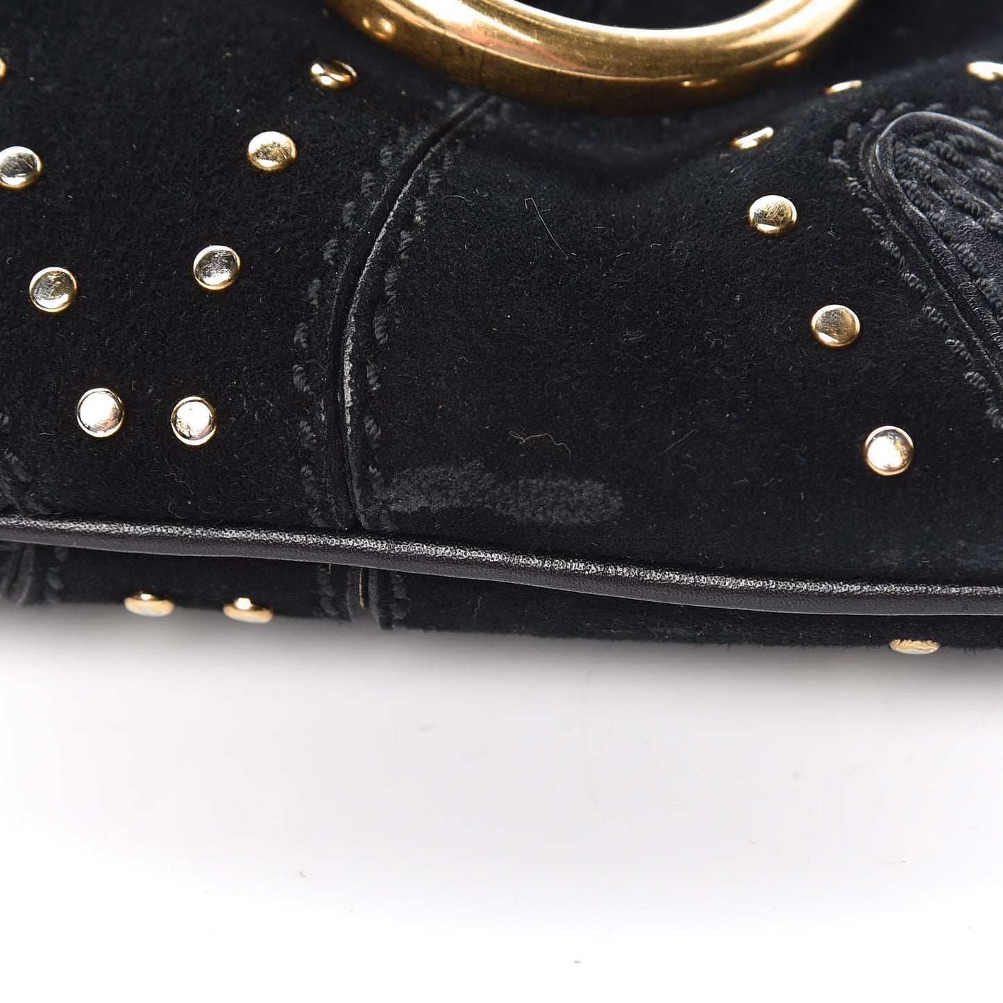 Suede Studded Horsebit Clutch Bag Black