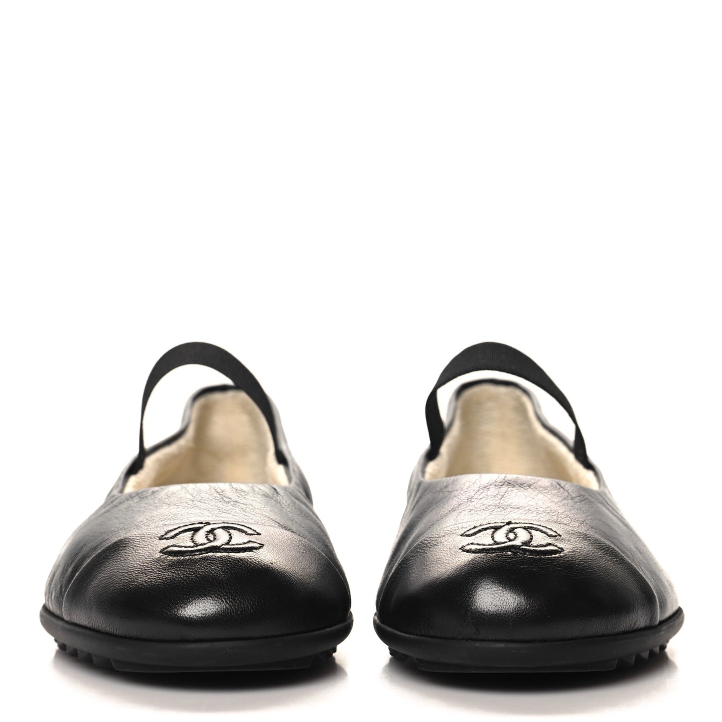Lambskin Cap Toe CC Mary Jane Flats 37 Black