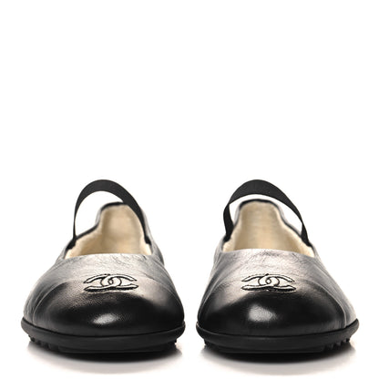 Chanel Lambskin Cap Toe CC Mary Jane Flats 37 Black 3 of 10