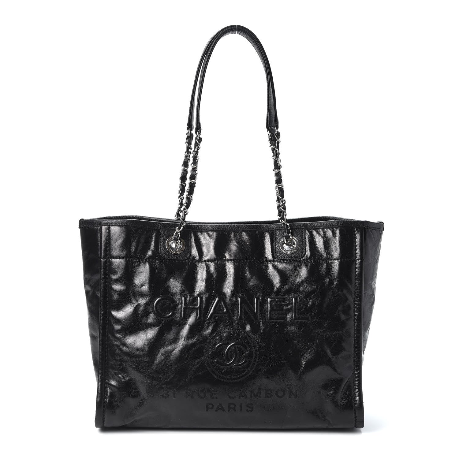 Chanel Glazed Calfskin Small Deauville Tote Black 1 of 9