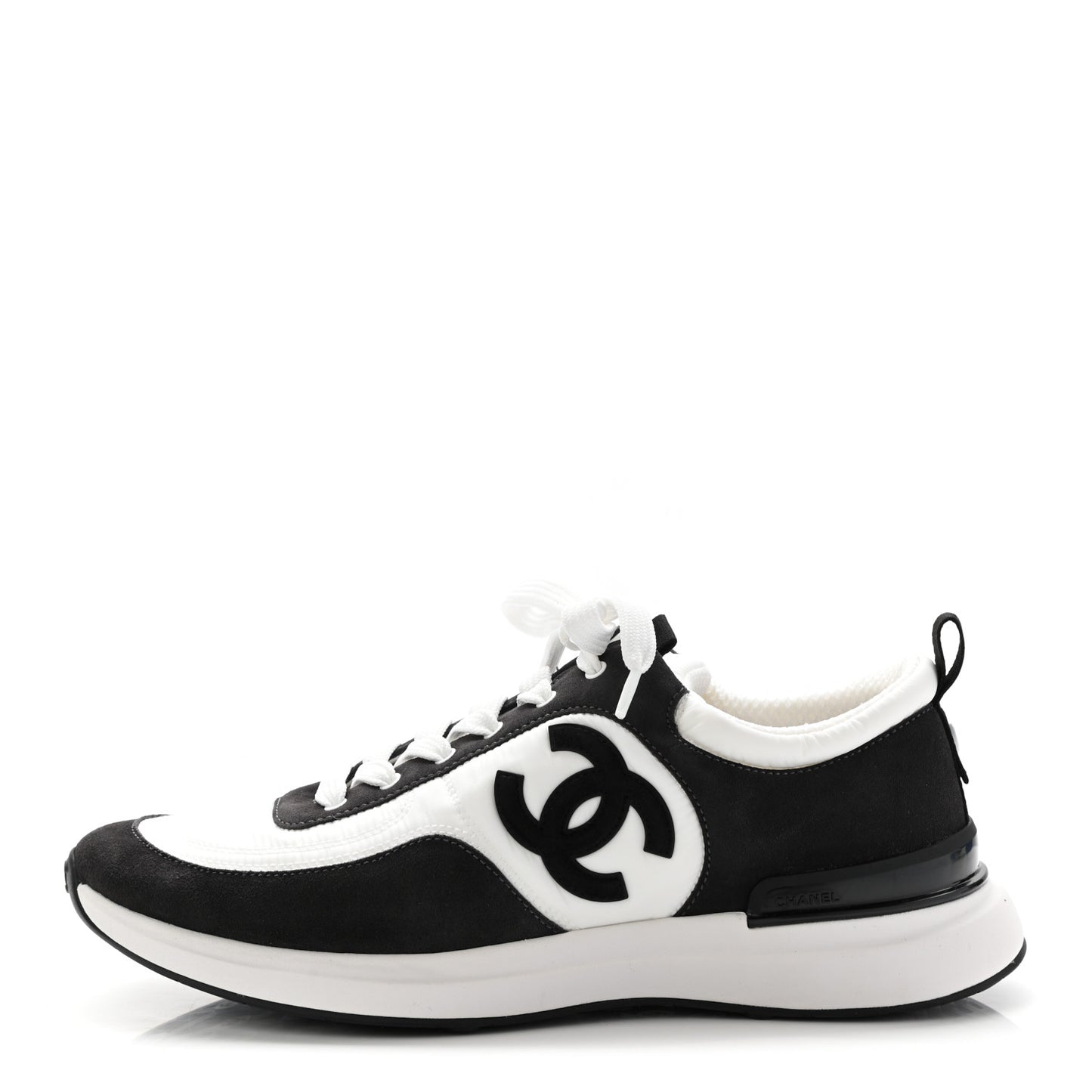 Nylon Suede Calfskin CC Sneakers 41 White Dark Grey