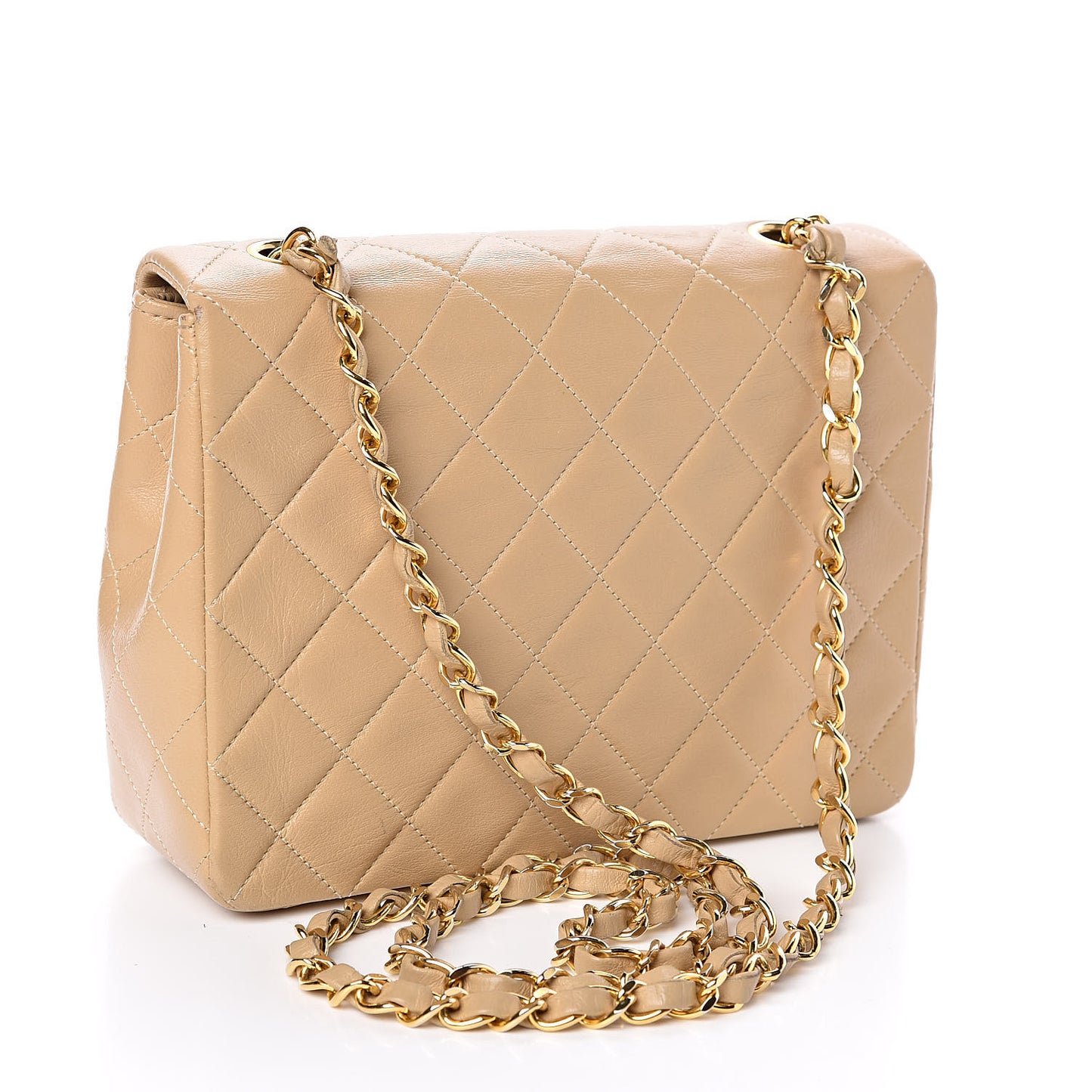 Lambskin Quilted Mini Square Flap Beige