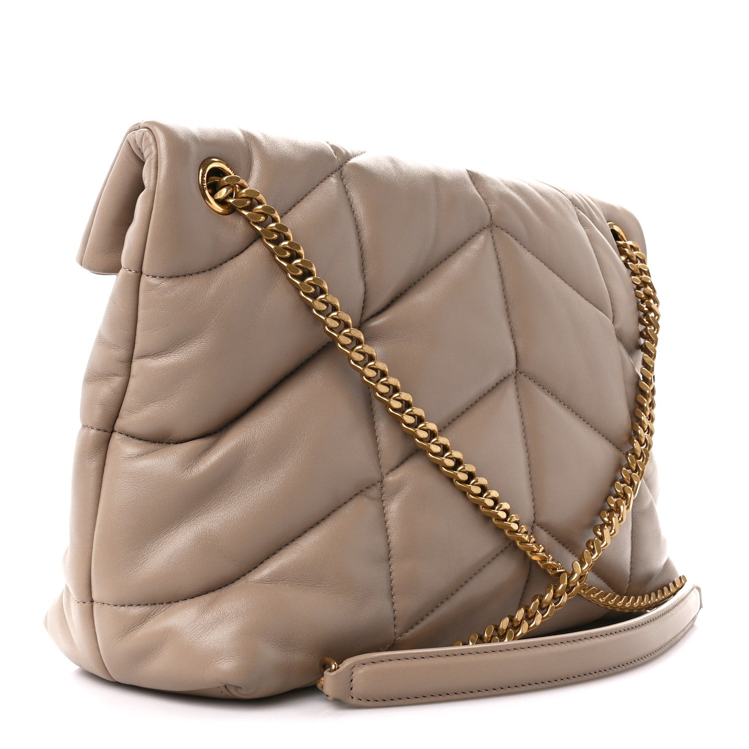 Saint Laurent Lambskin Quilted Medium Loulou Puffer Monogram Chain Satchel Dark Beige 3 of 11