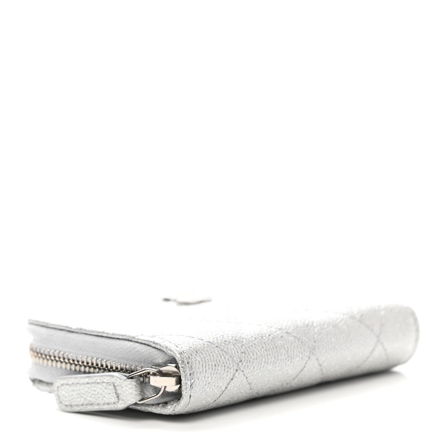 Chanel Glittered Metallic Caviar Quilted Zip Coin Purse Wallet Silver 4 of 7