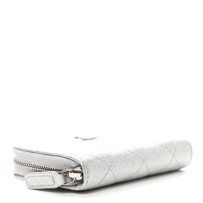 Chanel Glittered Metallic Caviar Quilted Zip Coin Purse Wallet Silver 4 of 7