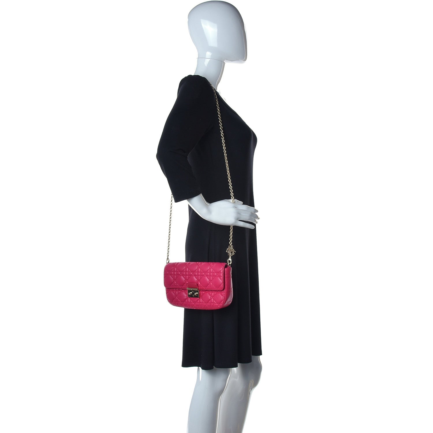 Christian Dior Lambskin Cannage Miss Dior Promenade Pouch Fuchsia 14 of 14