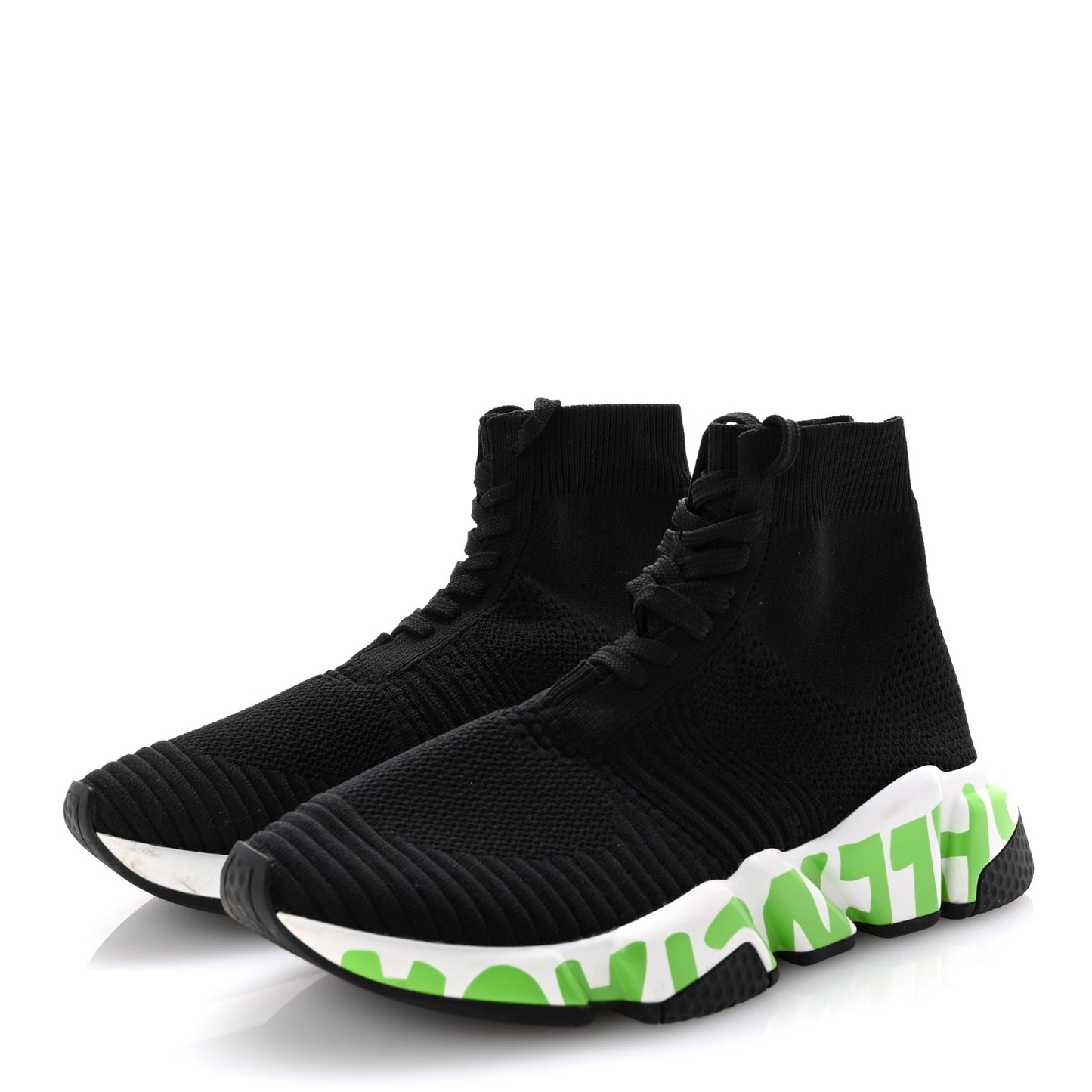 Knit Womens Speed Lace Up Graffiti Sneakers 36 Black White Fluo Green