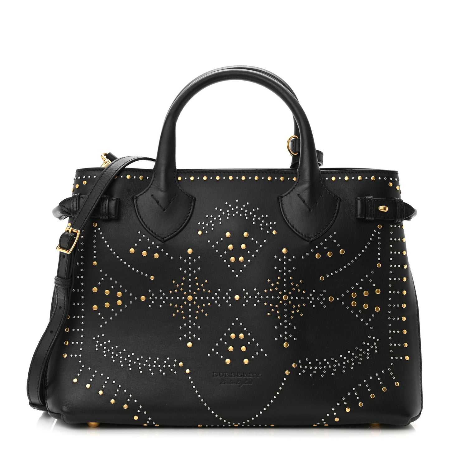 Smooth Calfskin Riveted Medium Banner Tote Black