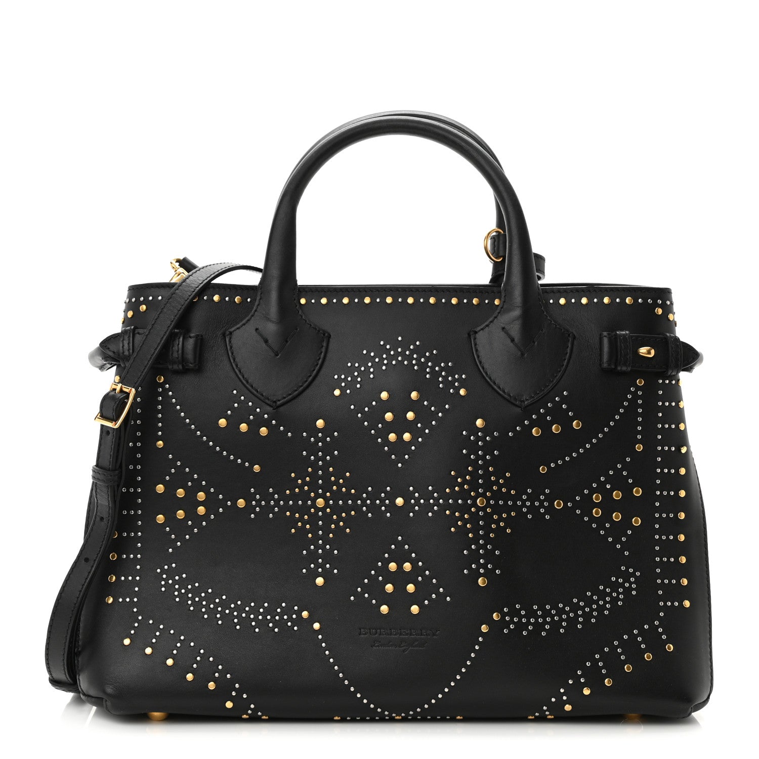 Burberry Smooth Calfskin Riveted Medium Banner Tote Black 1 of 11