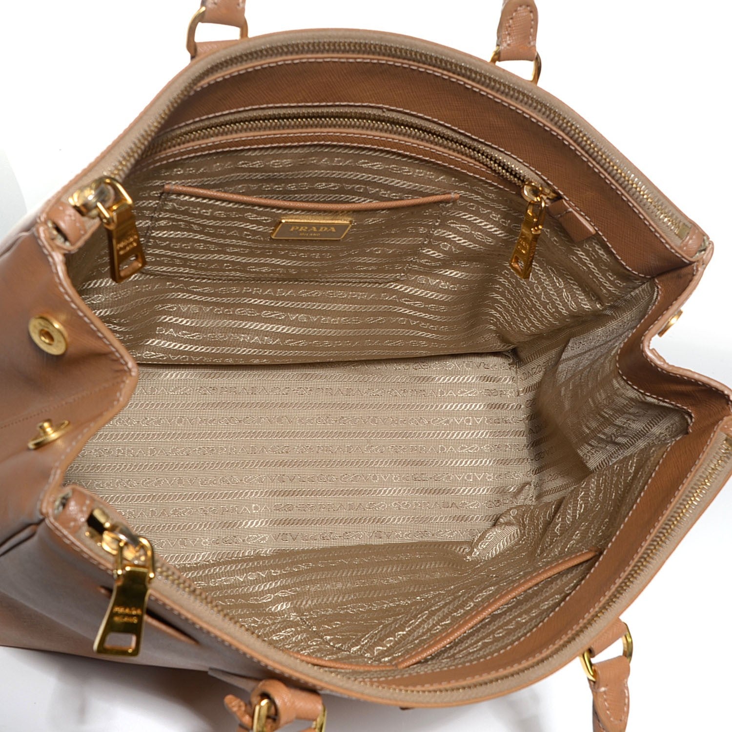 Prada Saffiano Lux Large Double Zip Tote Caramel 5 of 10