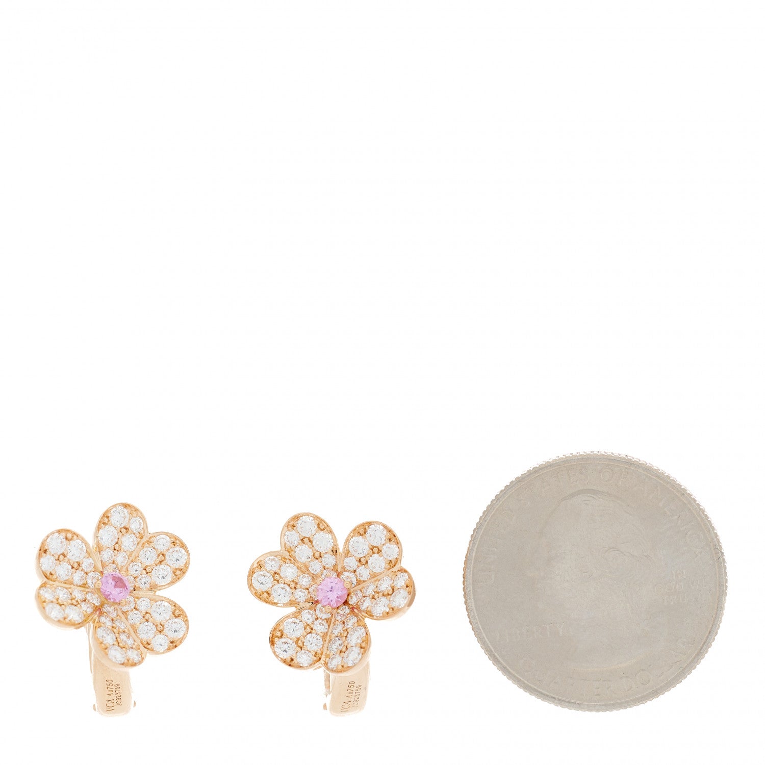 Van Cleef & Arpels 18K Rose Gold Diamond Pink Sapphire Small Frivole Earrings 2 of 5