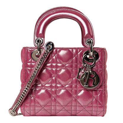 Christian Dior Metallic Lambskin Cannage Mini Lady Dior Rose Cherie 1 of 9
