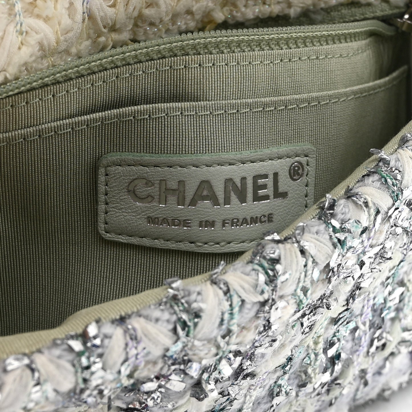 Glittered Tweed Quilted Mini Rectangular Flap Light Blue