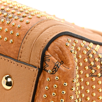 MCM Visetos Studded Boston Satchel Cognac 12 of 14