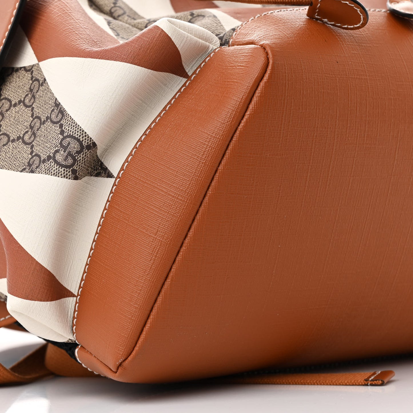 GG Supreme Monogram Calfskin Rhombus Print Medium Ophidia Double Buckle Backpack Beige Ebony Mystic White Hazel Brown