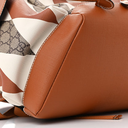 Gucci GG Supreme Monogram Calfskin Rhombus Print Medium Ophidia Double Buckle Backpack Beige Ebony Mystic White Hazel Brown 9 of 10