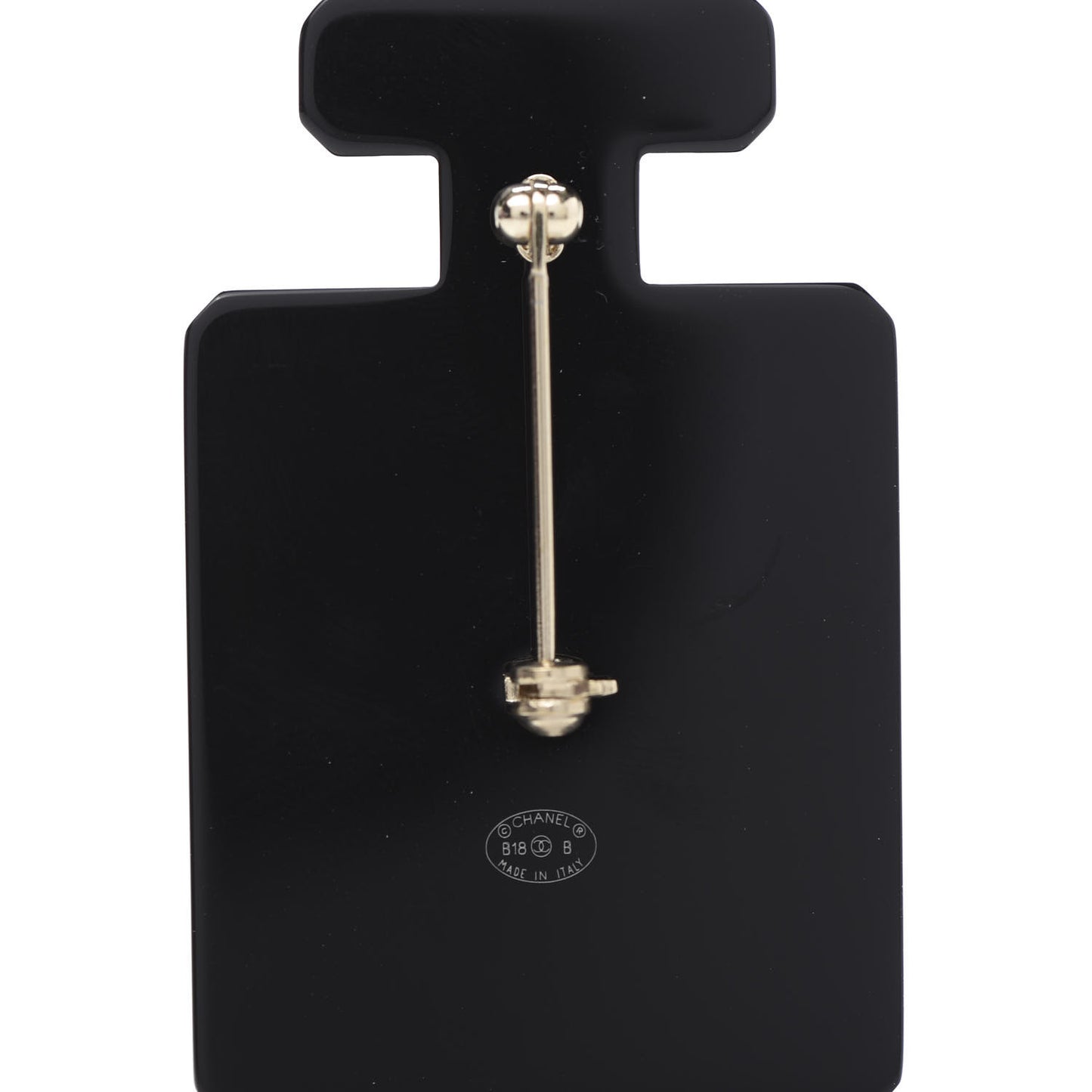 Resin Pearl Perfume Bottle CC Brooch Black Gold