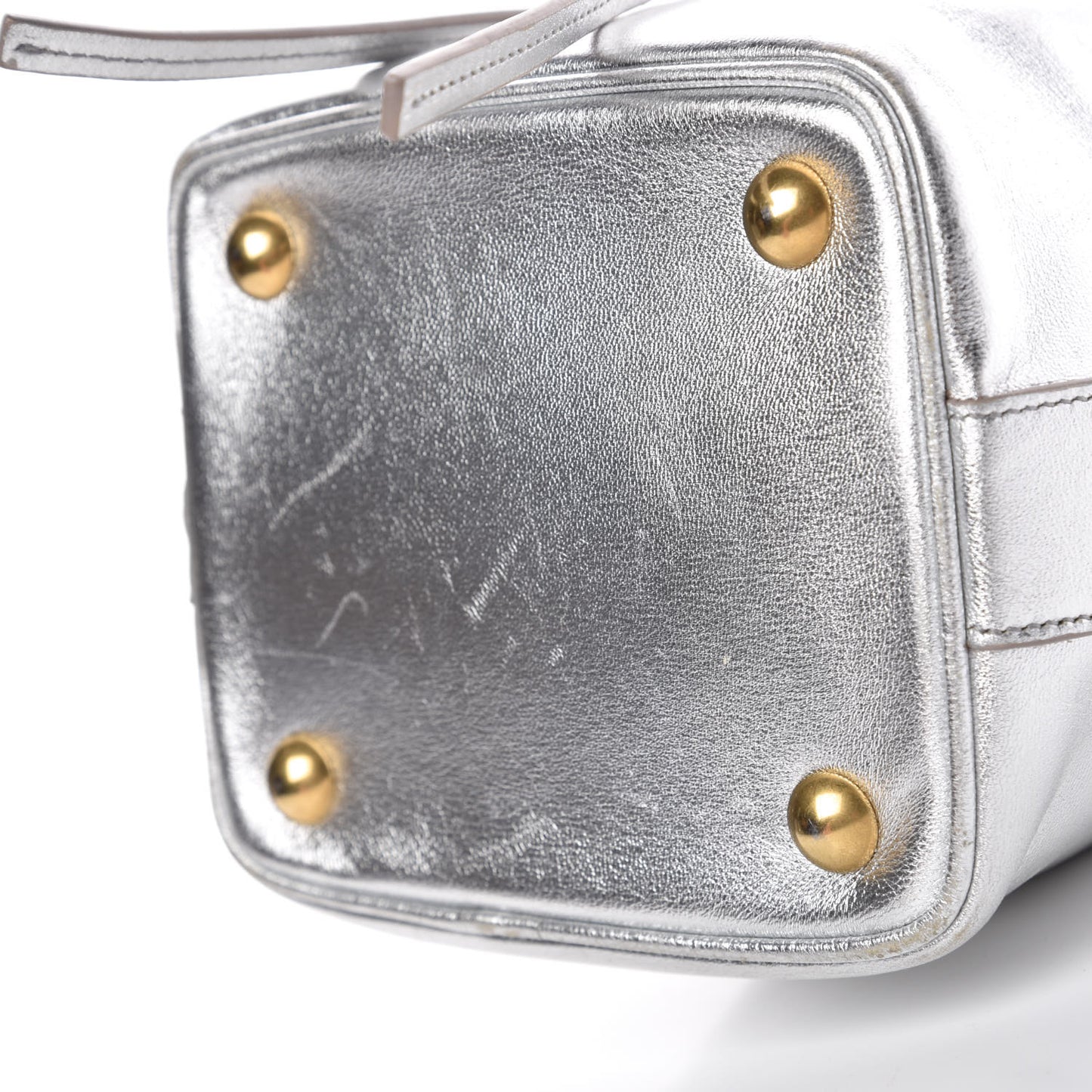 Metallic Calfskin Small Emmanuelle Bucket Bag Silver