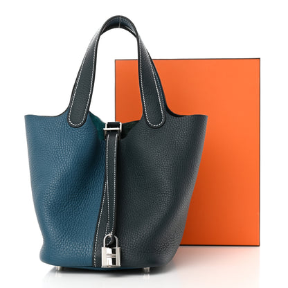 Hermes Taurillon Clemence Casaque Picotin Lock 18 PM Vert Bosphore Vert Cypress 11 of 11