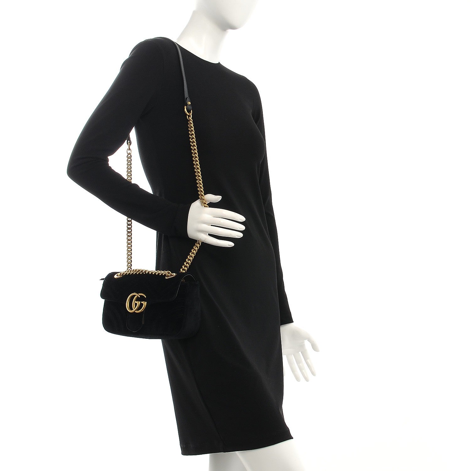 Gucci Velvet Matelasse Mini GG Marmont Shoulder Bag Black 2 of 7