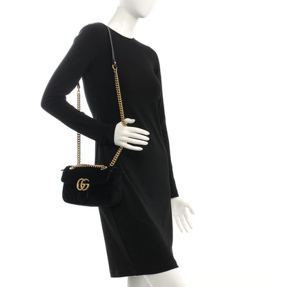 Gucci Velvet Matelasse Mini GG Marmont Shoulder Bag Black 2 of 7